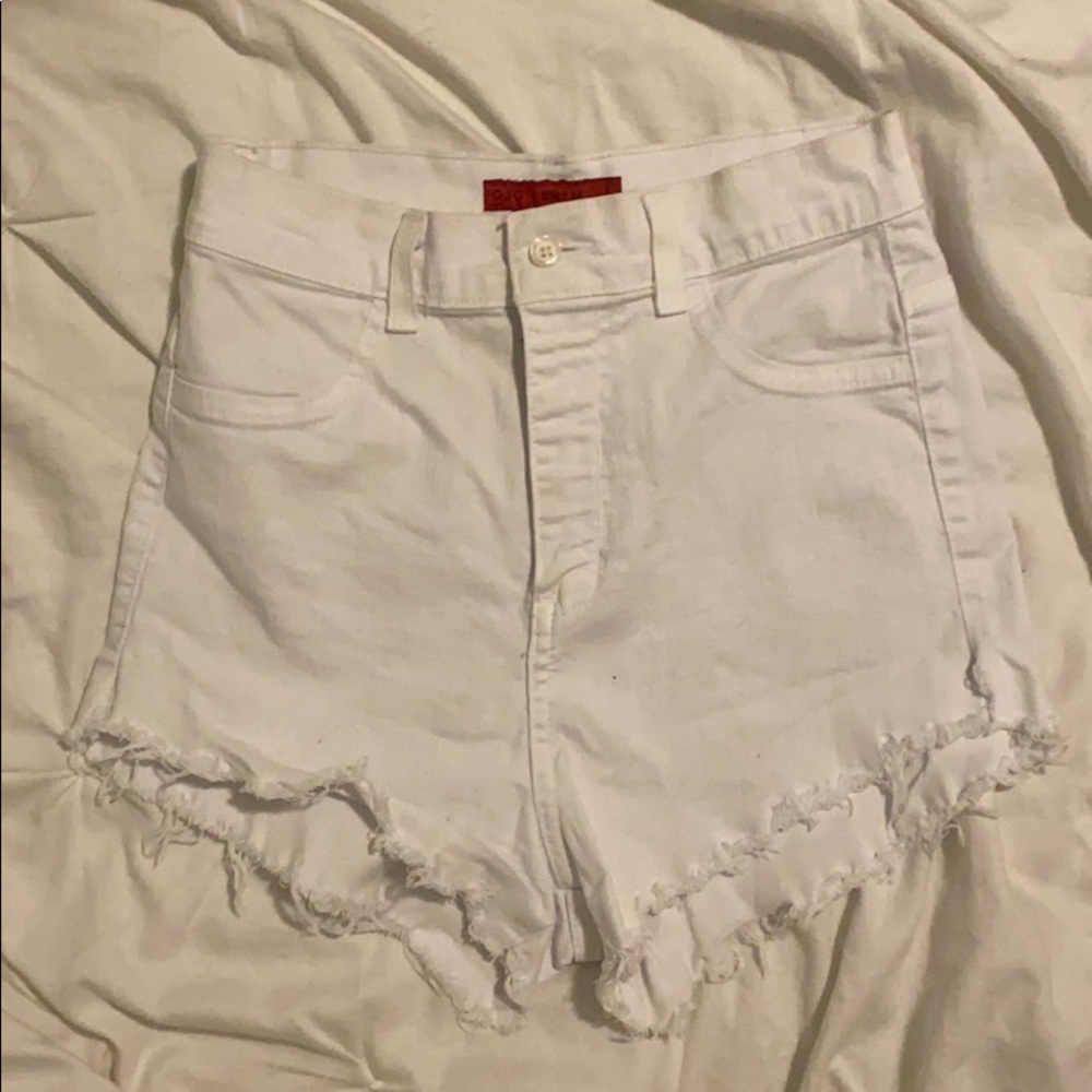 high waisted white denim shorts